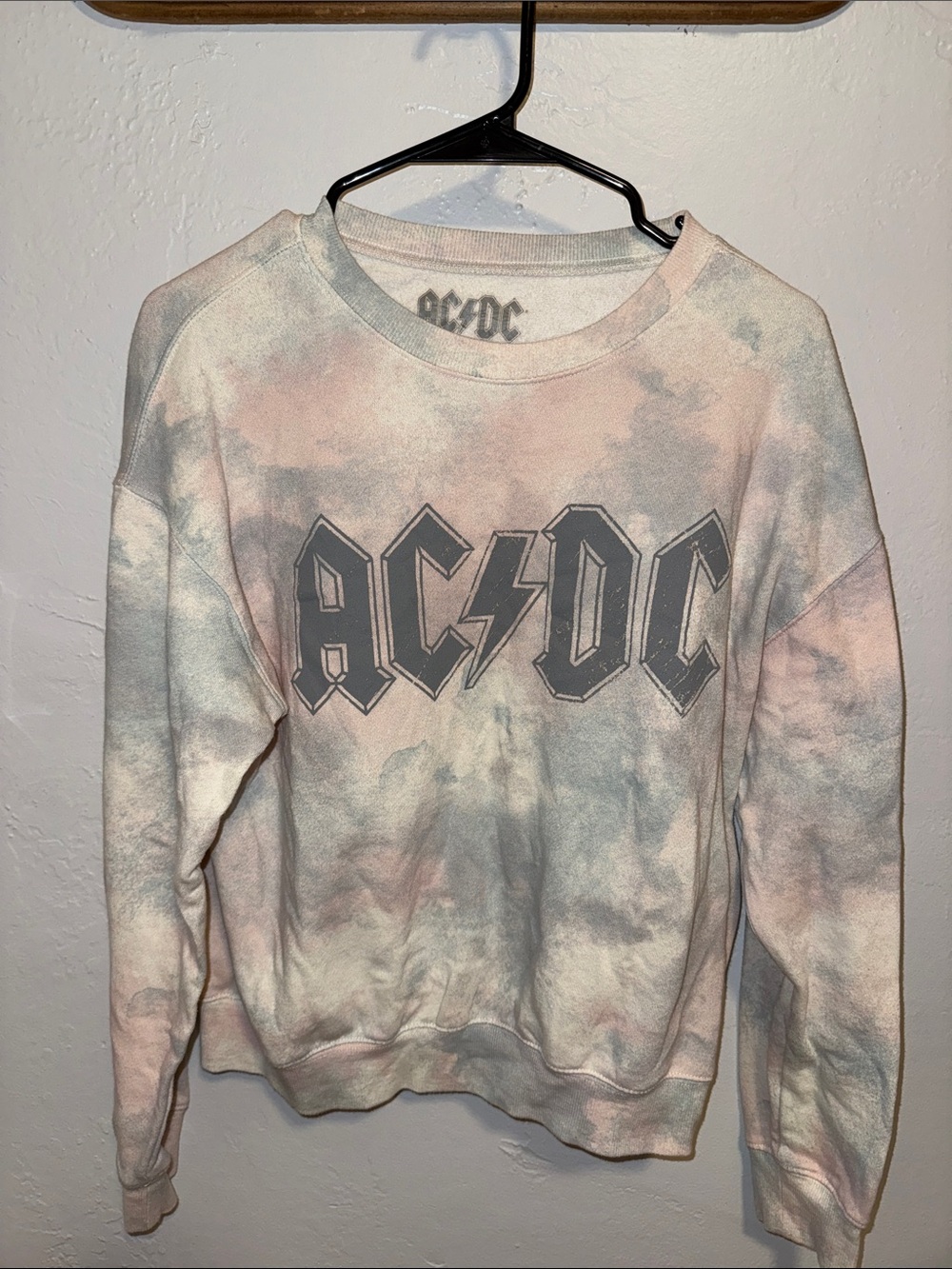 AC/DC Pastel Tie-Dye Crewneck in Pink and Gray